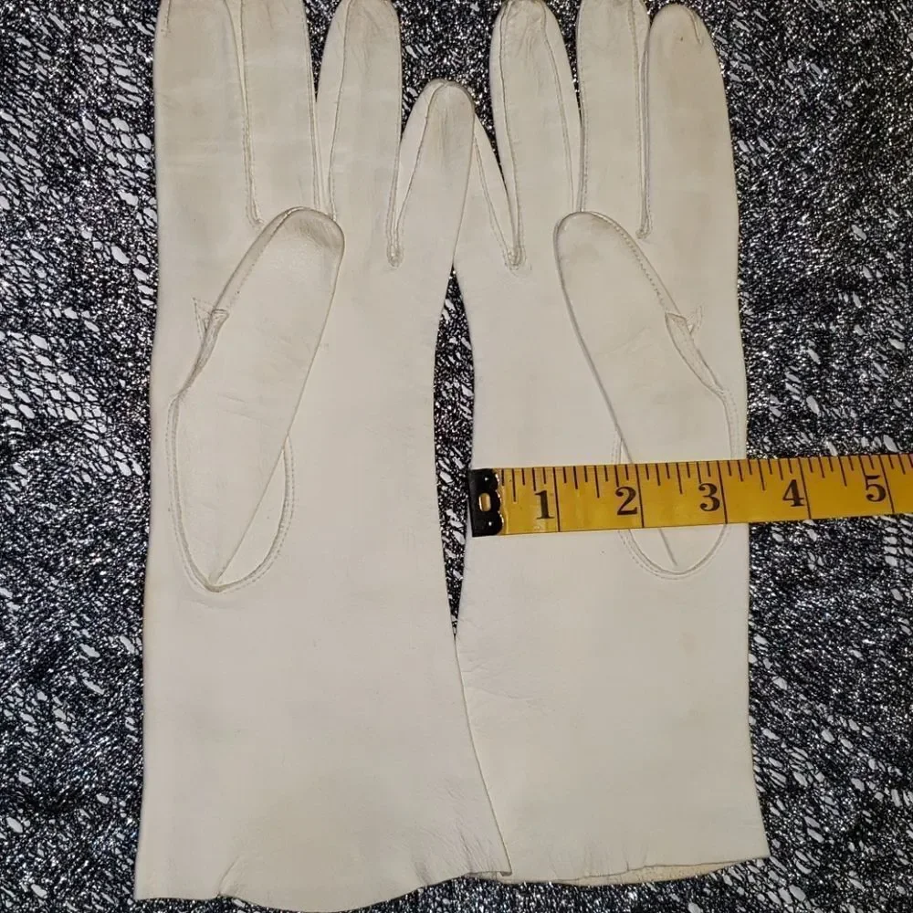 VNTG White Suede Leather Rhinestone Gloves